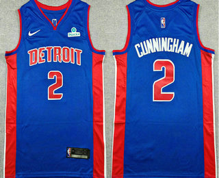 Men's Detroit Pistons #2 Cade Cunningham Blue Icon Sponsor Edition Stitched Jersey