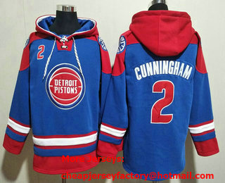 Men's Detroit Pistons #2 Cade Cunningham Blue Red Lace Up Pullover Hoodie