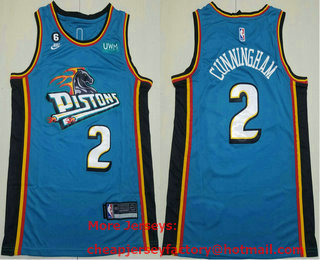 Men's Detroit Pistons #2 Cade Cunningham Green With 6 Patch Stitched Jersey With Sponsor