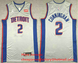 Men's Detroit Pistons #2 Cade Cunningham Grey 2021 Brand Jordan Swingman Stitched Jersey With Sponsor Logo