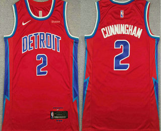 Men's Detroit Pistons #2 Cade Cunningham Red 2025 City Sponsor Swingman Jersey