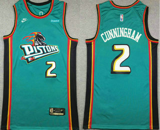 Men's Detroit Pistons #2 Cade Cunningham Teal Classic Icon Sponsor Swingman Jersey