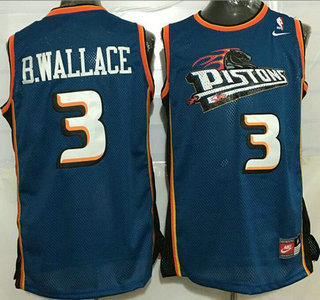 Men's Detroit Pistons #3 Ben Wallace Teal Blue Hardwood Classics Soul Swingman Throwback Jersey