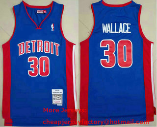 Men's Detroit Pistons #30 Ben Wallace 2003-04 Blue Hardwood Classics Soul Swingman Throwback Jersey