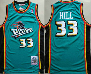 Men's Detroit Pistons #33 Grant Hill 1998-99 Teal Green Hardwood Classics Soul Swingman Throwback Jersey