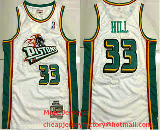 Men's Detroit Pistons #33 Grant Hill White 1998-99 Hardwood Classics Soul AU Throwback Jersey
