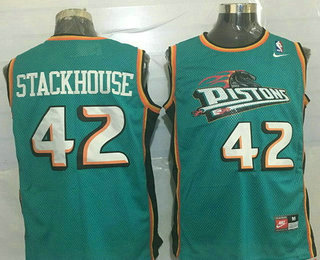 Men's Detroit Pistons #42 Jerry Stackhouse Teal Green Hardwood Classics Soul Swingman Throwback Jersey