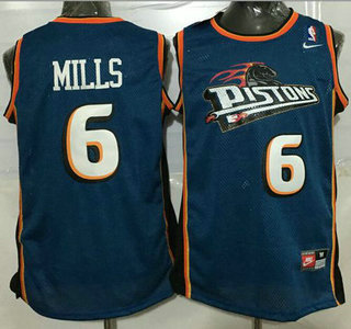 Men's Detroit Pistons #6 Terry Mills Teal Blue Hardwood Classics Soul Swingman Throwback Jersey