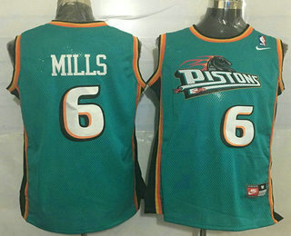 Men's Detroit Pistons #6 Terry Mills Teal Green Hardwood Classics Soul Swingman Throwback Jersey