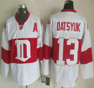 Men's Detroit Red Wings #13 Pavel Datsyuk 2008-09 White CCM Vintage Throwback Jersey