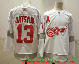 Men's Detroit Red Wings #13 Pavel Datsyuk White Adidas 2020-21 Alternate Authentic Player NHL Jersey