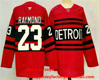 Men's Detroit Red Wings #23 Lucas Raymond Red 2024 Reverse Retro Stitched Jersey