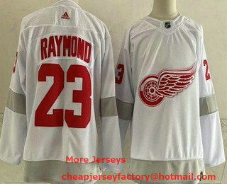 Men's Detroit Red Wings #23 Lucas Raymond White 2021 Reverse Retro Authentic Jersey