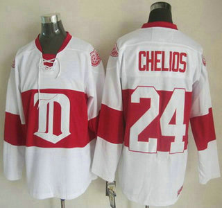 Men's Detroit Red Wings #24 Chris Chelios 2008-09 White CCM Vintage Throwback Jersey