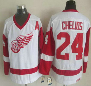 Men's Detroit Red Wings #24 Chris Chelios White CCM Vintage Throwback Jersey