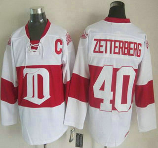 Men's Detroit Red Wings #40 Henrik Zetterberg 2008-09 White CCM Vintage Throwback Jersey