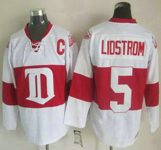 Men's Detroit Red Wings #5 Nicklas Lidstrom 2008-09 White CCM Vintage Throwback Jersey