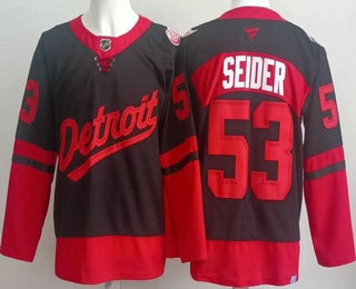 Men's Detroit Red Wings #53 Moritz Seider Black 2025 Stadium Series Authentic Jersey
