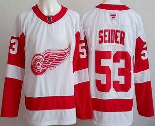 Men's Detroit Red Wings #53 Moritz Seider White Authentic Jersey