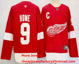 Men's Detroit Red Wings #9 Gordie Howe Red 2024 Stitched Jersey