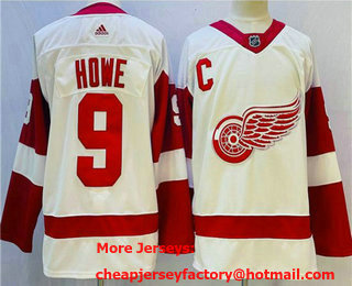 Men's Detroit Red Wings #9 Gordie Howe White Adidas NHL Jersey