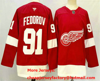 Men's Detroit Red Wings #91 Sergei Fedorov Red 2024 Stitched Jersey