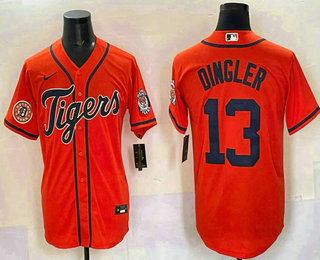 Men's Detroit Tigers #13 Dillon Dingler Orange With Patch Vapor Premier Limited Stitched Baseball Jersey