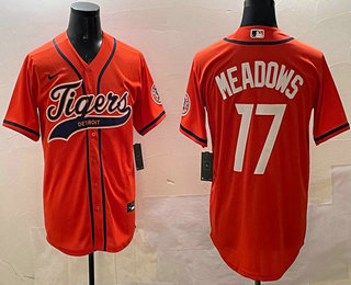 Men's Detroit Tigers #17 Parker Meadows Orange With Patch Cool Base Stitched Baseball Jersey