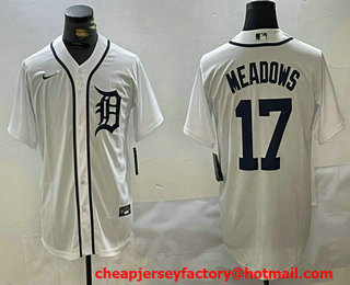 Men's Detroit Tigers #17 Parker Meadows White Cool Base Stitched Jersey