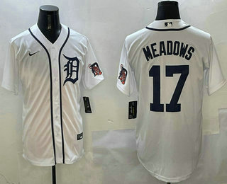 Men's Detroit Tigers #17 Parker Meadows White With Patch Stitched Cool Base Nike Jersey