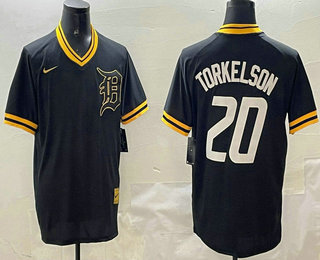 Men's Detroit Tigers #20 Spencer Torkelson Black Gold Nike Cooperstown Legend V Neck Jersey