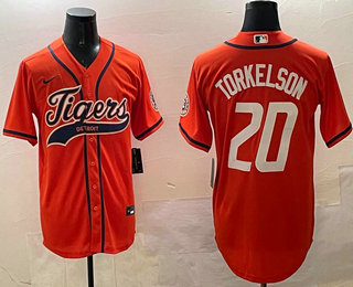 Men's Detroit Tigers #20 Spencer Torkelson Orange With Patch Cool Base Stitched Baseball Jersey