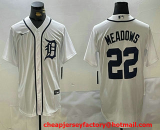 Men's Detroit Tigers #22 Parker Meadows White Cool Base Stitched Jersey