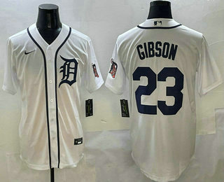 Men's Detroit Tigers #23 Kirk Gibson White With Patch Stitched Cool Base Jersey