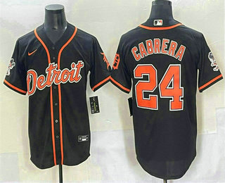 Men's Detroit Tigers #24 Miguel Cabrera Black With Patch Cool Base Stitched Baseball Jersey