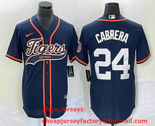 Men's Detroit Tigers #24 Miguel Cabrera Navy Blue Cool Base Stitched Baseball Jersey