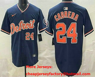 Men's Detroit Tigers #24 Miguel Cabrera Navy Limited Jersey