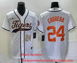 Men's Detroit Tigers #24 Miguel Cabrera Number White Cool Base Stitched Baseball Jersey