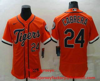 Men's Detroit Tigers #24 Miguel Cabrera Orange Stitched MLB Flex Base Nike Jersey