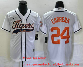 Men's Detroit Tigers #24 Miguel Cabrera White Cool Base Stitched Baseball Jersey