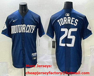 Men's Detroit Tigers #25 Gleyber Torres 2024 Navy City Connect Cool Base Limited Stitched Jersey