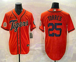 Men's Detroit Tigers #25 Gleyber Torres Orange With Patch Vapor Premier Limited Stitched Baseball Jersey