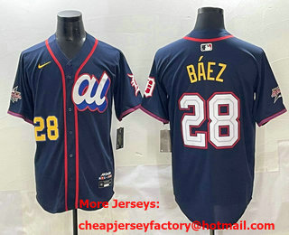 Men's Detroit Tigers #28 Javier Baez Number Navy 2025 All Star Limited Stitched Jersey