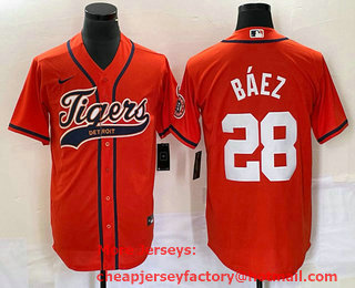 Men's Detroit Tigers #28 Javier Baez Orange Cool Base Stitched Baseball Jersey