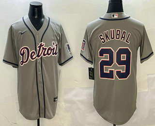 Men's Detroit Tigers #29 Tarik Skubal Grey Stitched Cool Base Nike Jersey