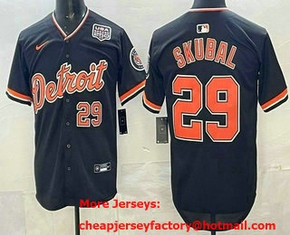 Men's Detroit Tigers #29 Tarik Skubal Navy With 250th Stitched Baseball Jersey