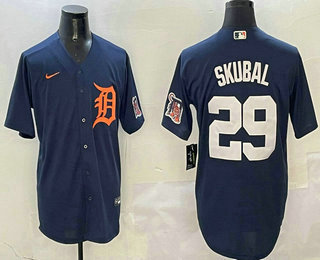 Men's Detroit Tigers #29 Tarik Skubal Navy With Patch Stitched Cool Base Nike Jersey