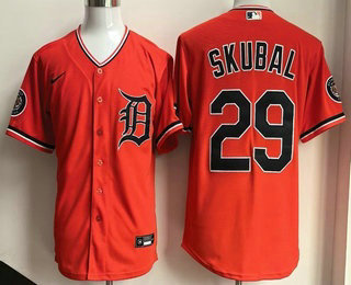 Men's Detroit Tigers #29 Tarik Skubal Orange Stadium Jersey