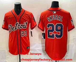 Men's Detroit Tigers #29 Tarik Skubal Orange With Patch Cool Base Stitched Baseball Jersey
