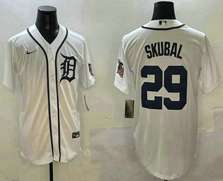 Men's Detroit Tigers #29 Tarik Skubal White With Patch Stitched Cool Base Nike Jersey